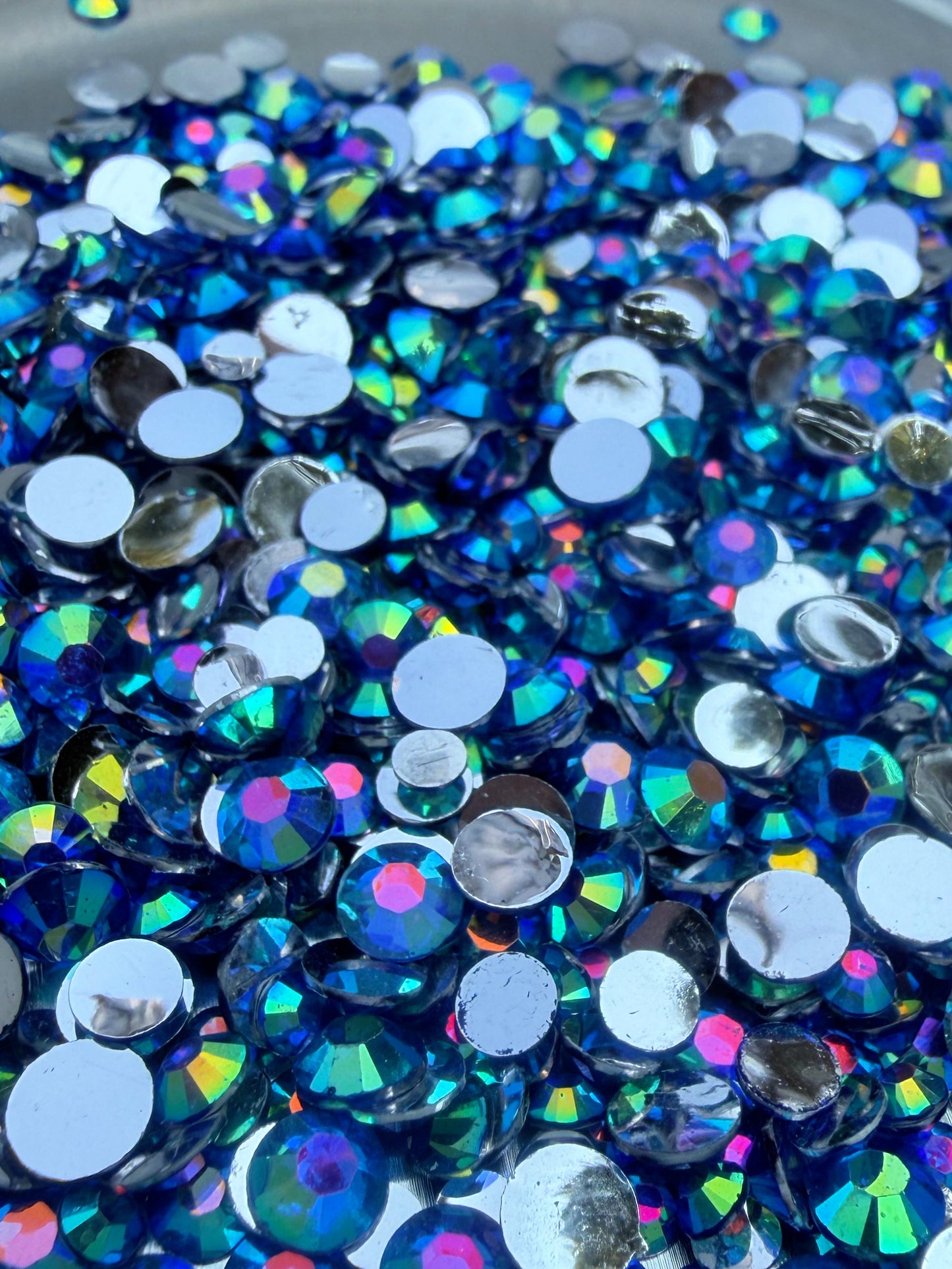 Fioles de strass à coller - Bleu saphir AB Silver - Mix 3-5 mm