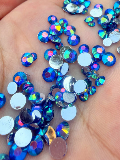 Fioles de strass à coller - Bleu saphir AB Silver - Mix 3-5 mm