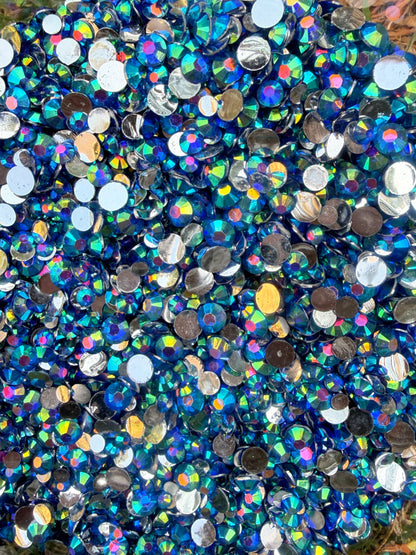 Fioles de strass à coller - Bleu saphir AB Silver - Mix 3-5 mm