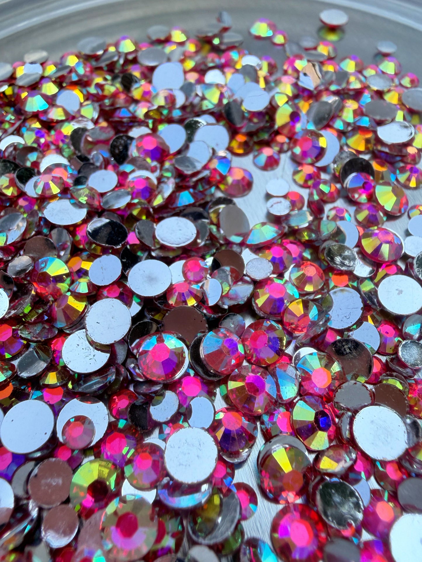 Fioles de strass à coller - Rose framboise AB Silver - Mix 3-5 mm