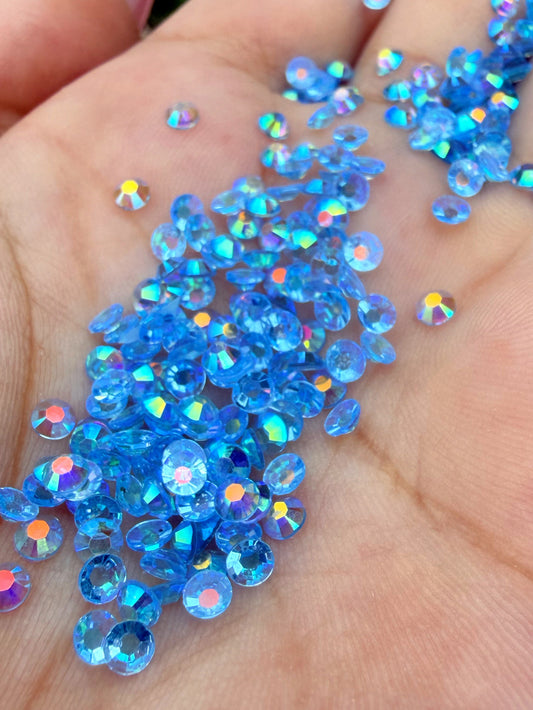 Fioles de strass à coller - Bleu glacier AB Transparent - 3 mm