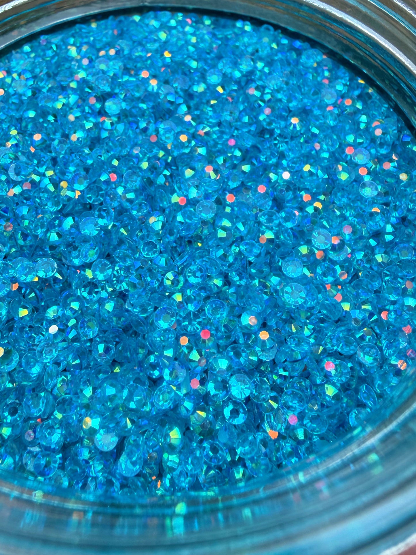 Fioles de strass à coller - Bleu turquoise AB Transparent - 3 mm