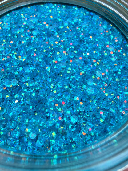Fioles de strass à coller - Bleu turquoise AB Transparent - 3 mm