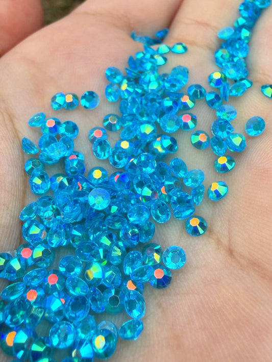 Fioles de strass à coller - Bleu turquoise AB Transparent - 3 mm