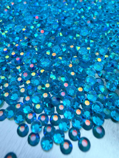 Fioles de strass à coller - Bleu turquoise AB Transparent - 3 mm