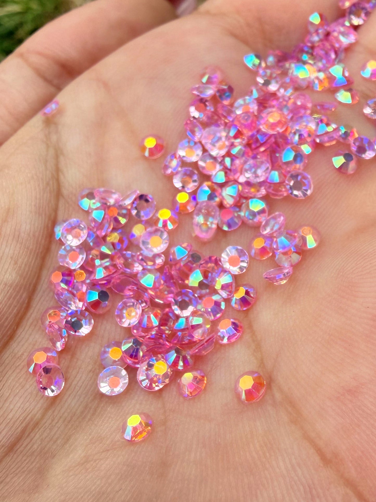 Fioles de strass à coller - Rose bonbon AB Transparent - 3 mm