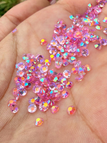 Fioles de strass à coller - Rose bonbon AB Transparent - 3 mm