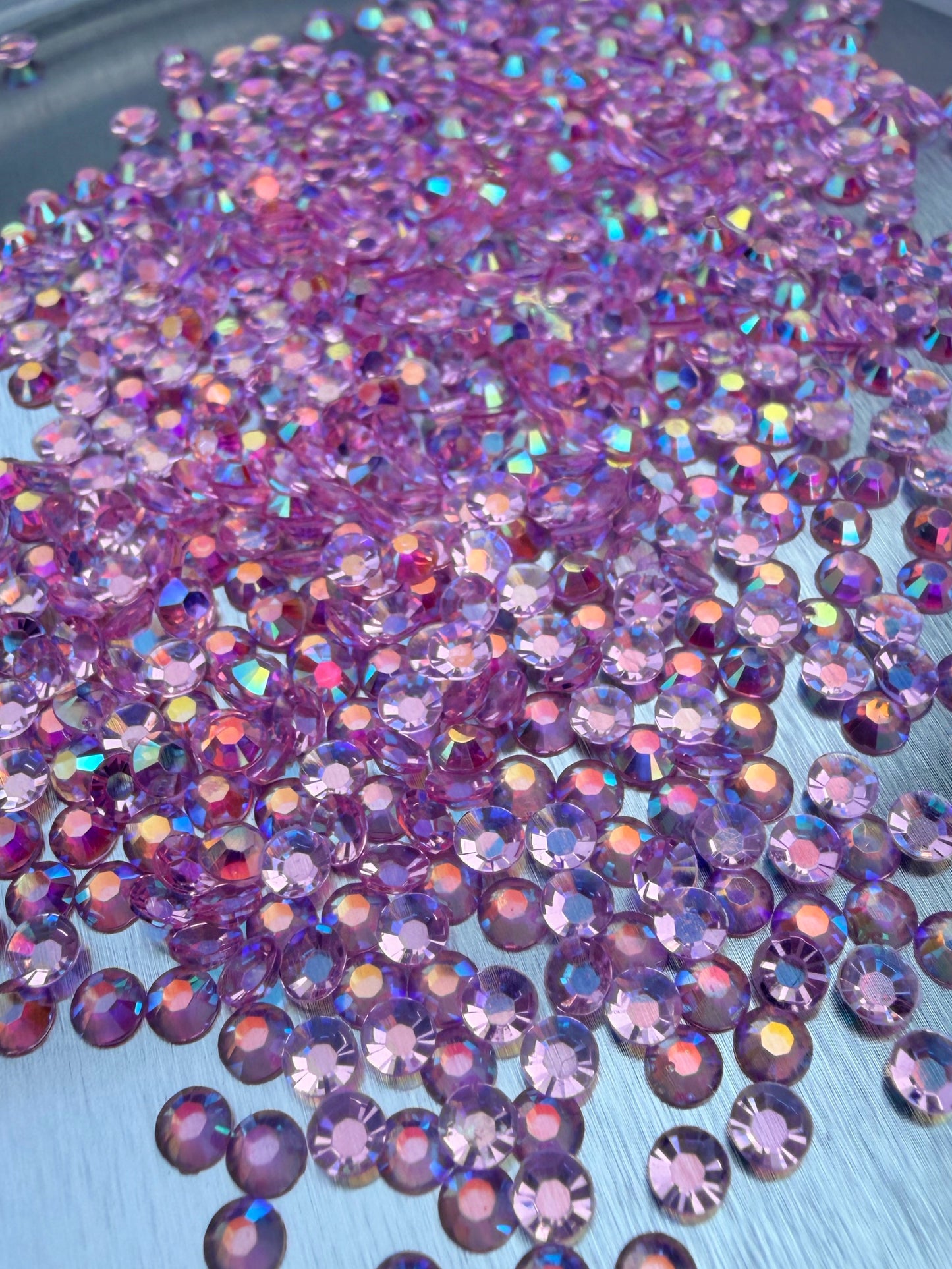 Fioles de strass à coller - Rose bonbon AB Transparent - 3 mm