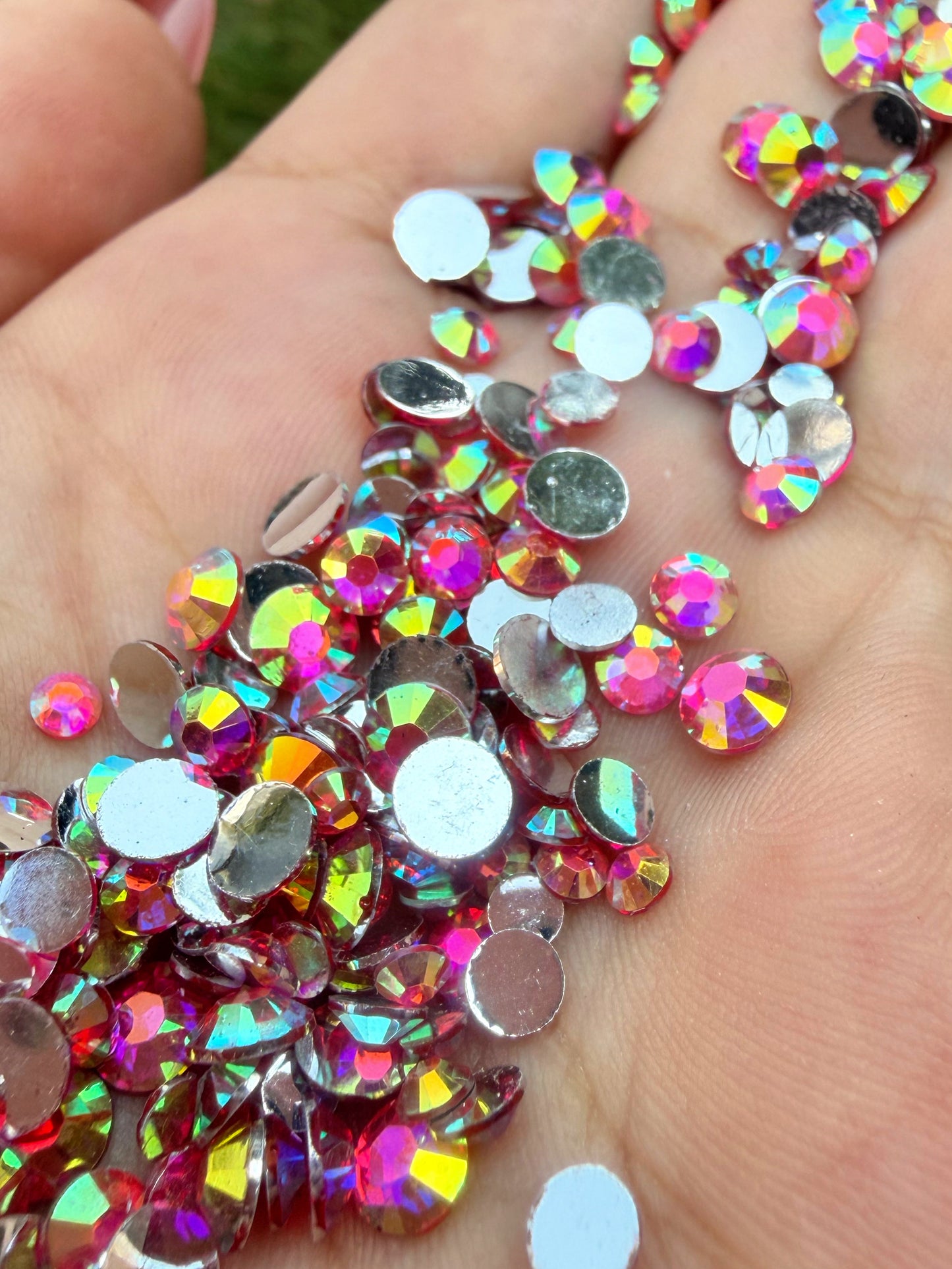 Fioles de strass à coller - Rose framboise AB Silver - Mix 3-5 mm