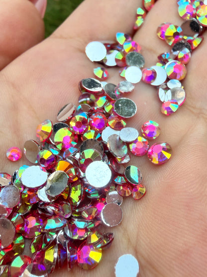 Fioles de strass à coller - Rose framboise AB Silver - Mix 3-5 mm