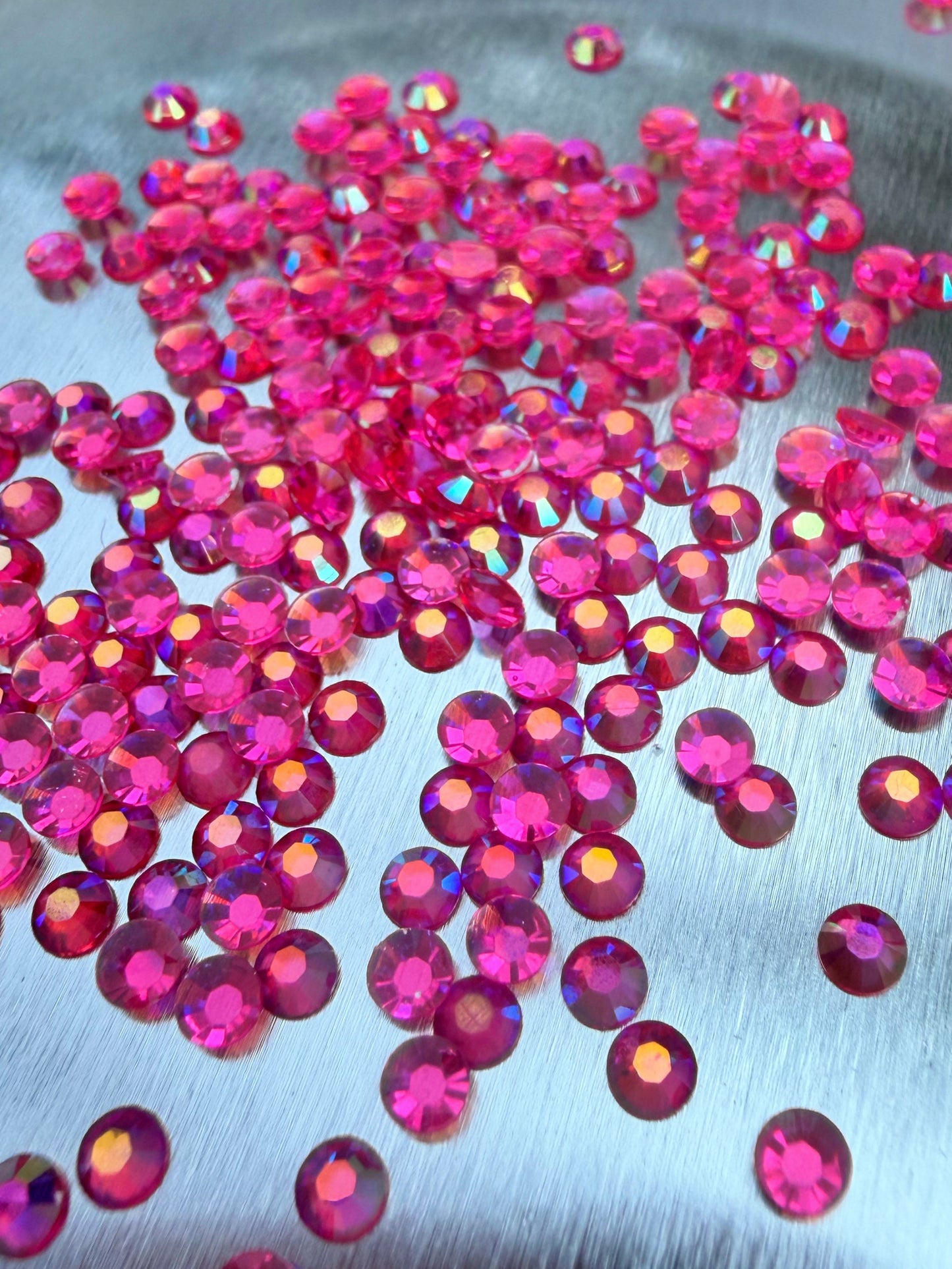Fioles de strass à coller - Rose fuchsia AB Transparent - 3 mm